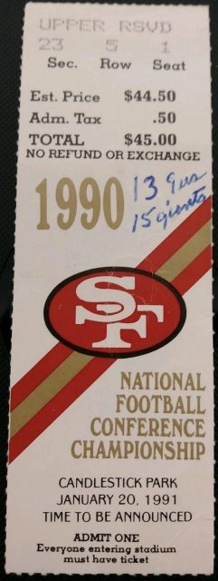 1991 NFC Championship Game ticket stub Giants vs 49ers 25