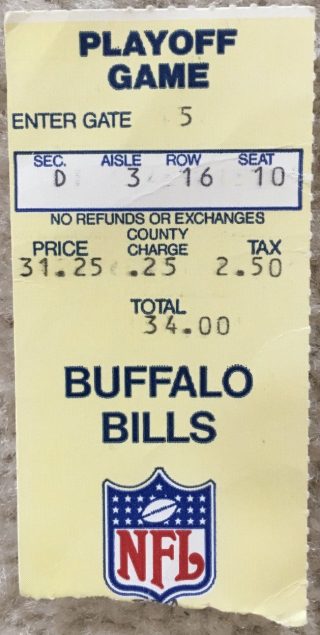 1992 AFC Wild Card Game ticket stub Bills Oilers 149