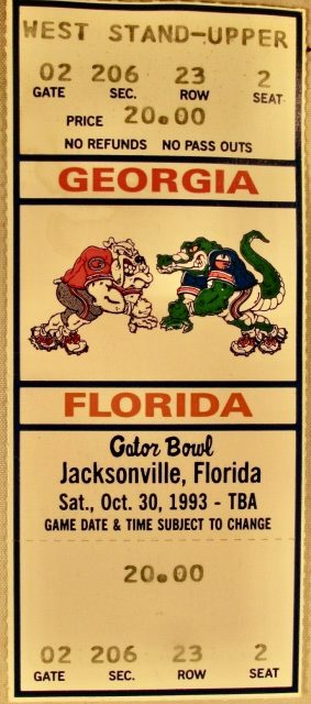 1993 NCAAF Georgia Bulldogs vs Florida Gators ticket stub 5