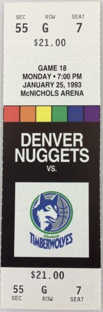 1994 Denver Nuggets Unused Ticket Timberwolves 10