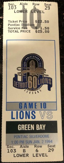 1994 Detroit Lions ticket stub vs Packers 26