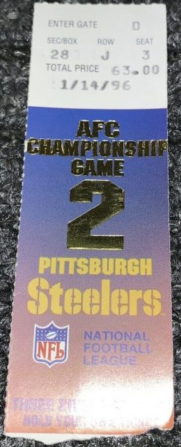 1996 AFC Championship Game ticket stub Steelers Colts 14