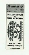 1996 Dallas Cowboys ticket stub vs Packers