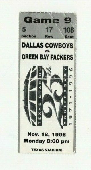 1996 Dallas Cpwboys ticket stub vs Packers 10