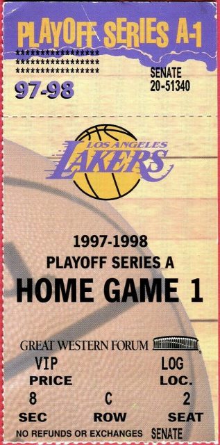 1998 NBA Playoffs ticket stub Lakers vs Trail Blazers 25