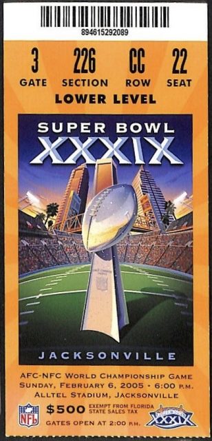 2005 Super Bowl ticket stub Patriots Eagles 60