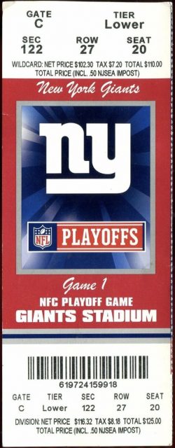 2009 NFC Divisional Game ticket stub Giants Eagles 10