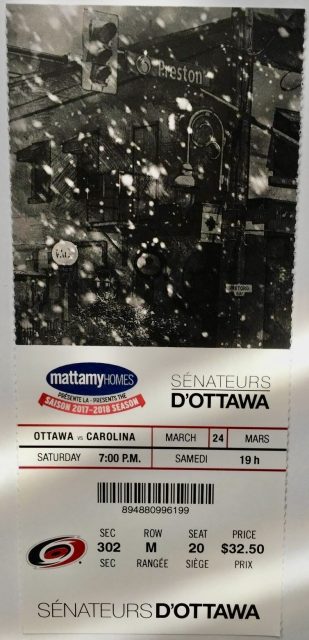2018 Ottawa Senators ticket vs Hurricanes 3