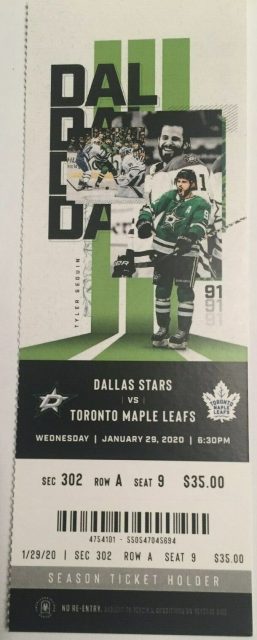2020 Dallas Stars ticket stub vs Maple Leafs 5