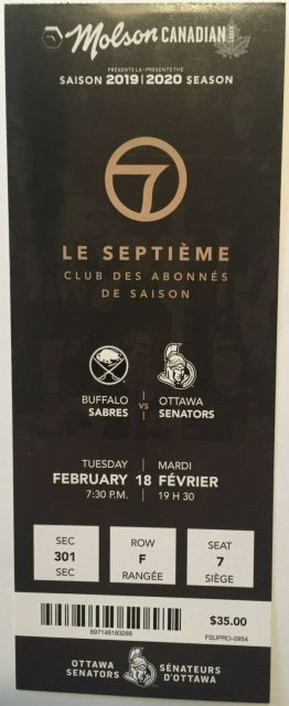 2020 Ottawa Senators Ticket Stub vs Sabres 4