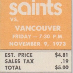 1973 WHA Minnesota Fighting Saints ticket stub vs Vancouver Blazers Nov 9