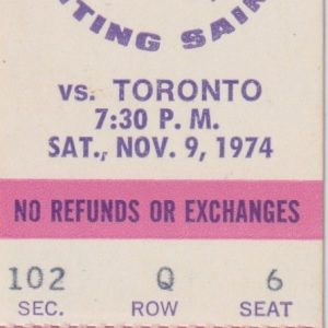 1974 WHA Minnesota Fighting Saints ticket stub vs Toronto Toros Nov 9