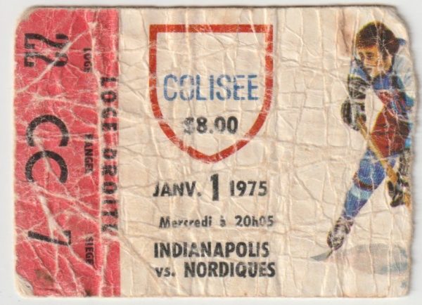 1975 WHA Quebec Nordiques ticket stub vs Indianapolis Racers Jan 1