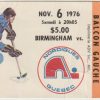 1976 WHA Quebec Nordiques ticket stub vs Birmingham Bulls Nov 6