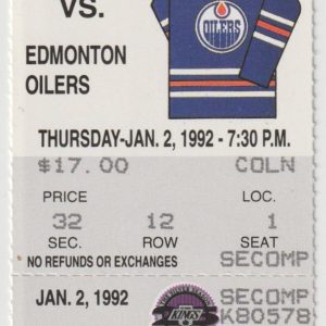 1992 Kings unused ticket vs Oilers Jan 2 Luc Robitaille