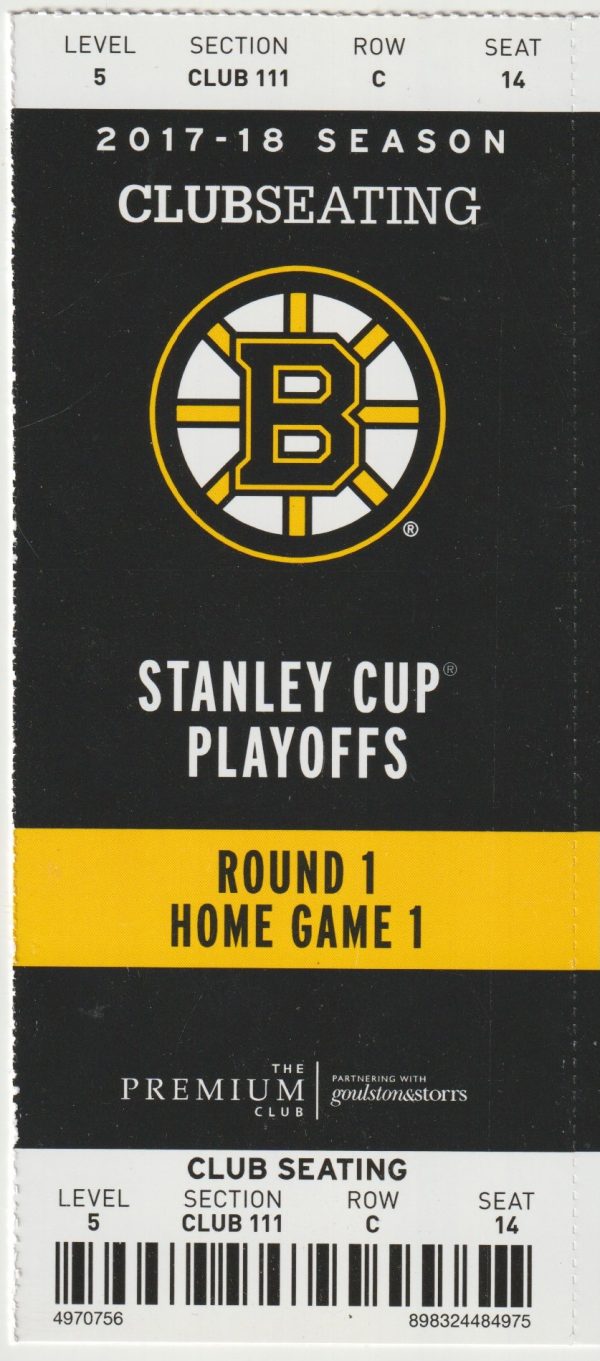 2018 Bruins ticket vs Leafs Playoffs Game 1 David Pastrnak Hat Trick