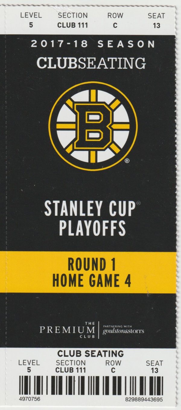 2018 Bruins unused Game 7 ticket vs Toronto Marleau 2 G