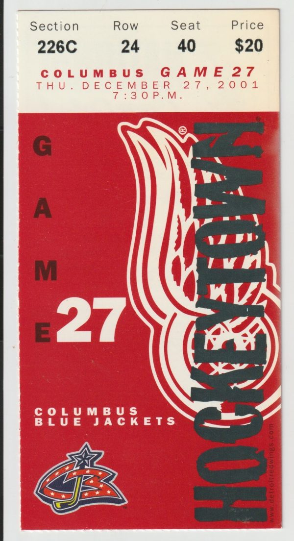 2001 Red Wings ticket stub vs Blue Jackets Dec 27 Luc Robitaille Brendan Shanahan