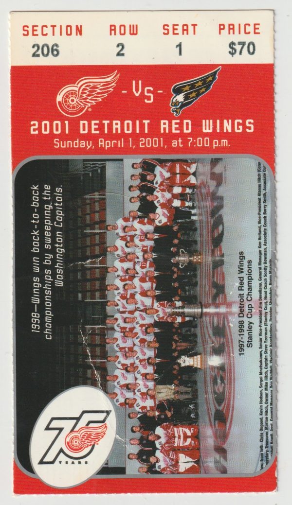 2001 Red Wings ticket stub vs Capitals Apr 1 Steve Yzerman