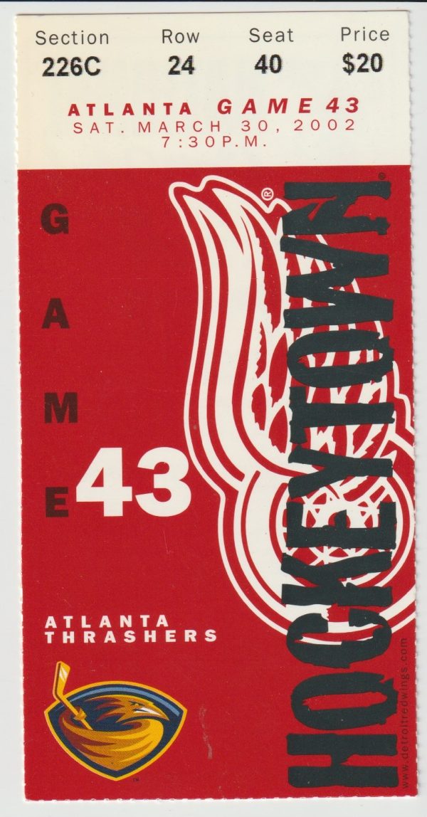 2002 Red Wings ticket stub vs Atlanta Mar 30 Brett Hull 2 G