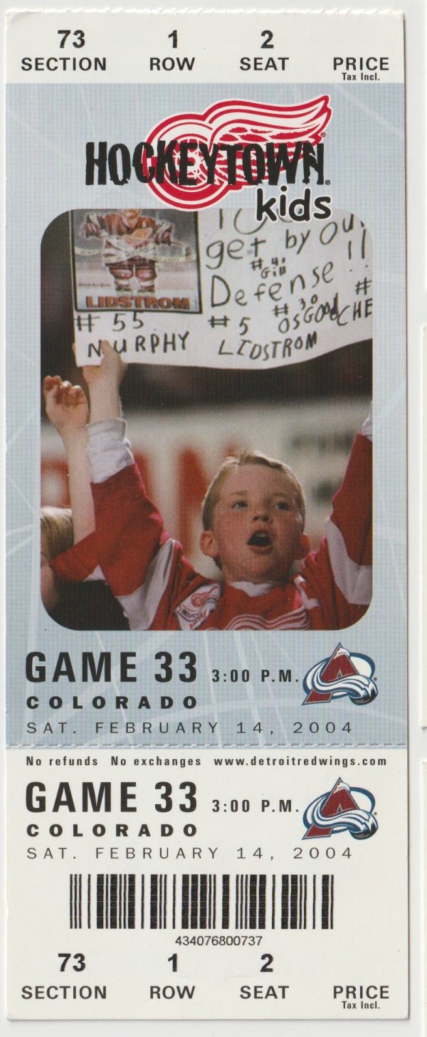 2004 Red Wings Full Ticket vs Avalanche Feb 14 Joe Sakic