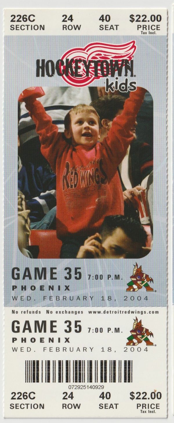 2004 Red Wings Full Ticket vs Coyotes Feb 18 Brett Hull