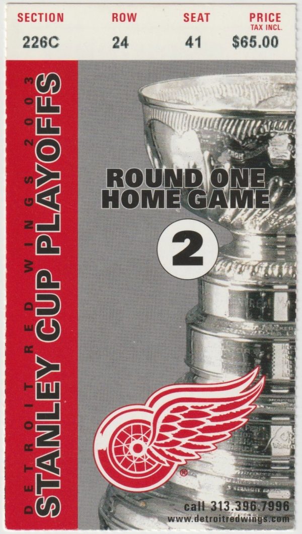 2003 Round 1 Game 2 Red Wings Ticket Stub vs Ducks Luc Robitaille