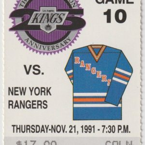 1991 Kings Full Ticket vs Rangers Nov 21 Wayne Gretzky Goal