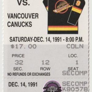 1991 Los Angeles Kings Full Ticket vs Canucks Dec 14 Gretzky G