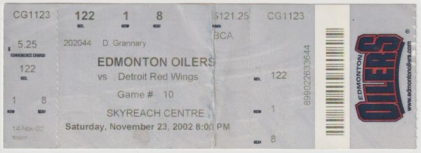 2002 Oilers Ticket vs Red Wings Nov 23 Brett Hull