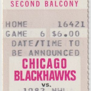 1982 Blackhawks 3rd Round Game 1 Ticket Stub vs Canucks Richard Brodeur Tony Esposito