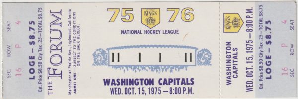 1975 Kings Full Ticket vs Capitals Oct 15 Marcel Dionne