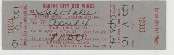 1978 Kansas City Red Wings ticket stub vs Salt Lake Apr 4