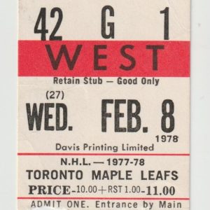 1978 Maple Leafs Ticket Stub vs Blues Feb 8 Lanny McDonald Goal