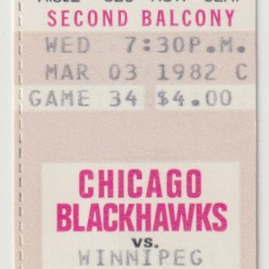 1982 Blackhawks Ticket Stub vs Jets Mar 3 Dale Hawerchuk Goal 34