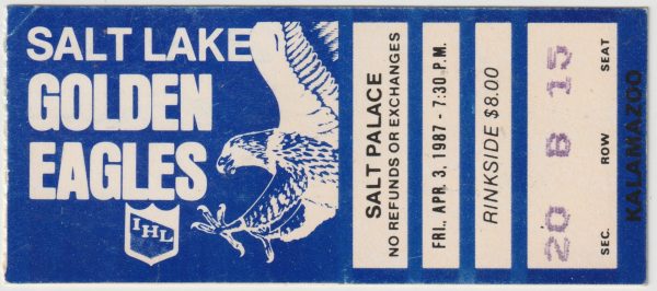 1987 IHL Salt Lake Golden Eagles ticket stub vs Kalamazoo Apr 3