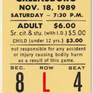 1989 ECHL Erie Panthers ticket stub vs Greensboro Monarchs 11/18