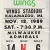 1989 IHL Kalamazoo Wings ticket stub vs Milwaukee Admirals 11/18