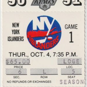 1990 Kings Full Ticket vs Islanders Oct 4 Wayne Gretzky 2 G