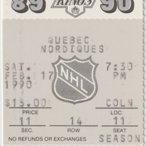1990 Kings Full Ticket vs Nordiques Feb 17 Wayne Gretzky 2 G