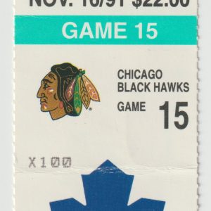 1991 Maple Leafs Ticket Stub vs Blackhawks Nov 16 Jeremy Roenick