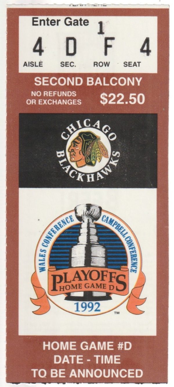 1992 Blackhawks 2nd Round Game 3 Ticket Stub vs Red Wings Jeremy Roenick