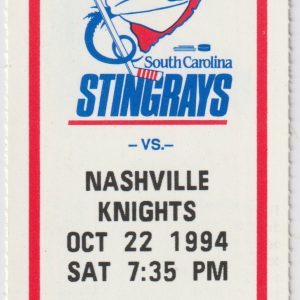 1994 ECHL South Carolina Stingrays ticket vs Nashville Knights 10/22