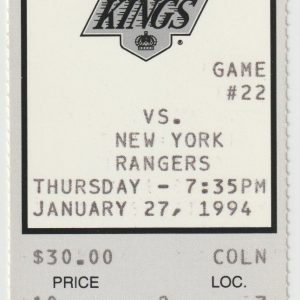 1994 Los Angeles Kings Full Ticket Rangers Jan 27 Gretzky Messier Goals