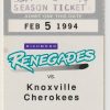 1994 ECHL Richmond Renegades ticket stub vs Knoxville Cherokees 2/5