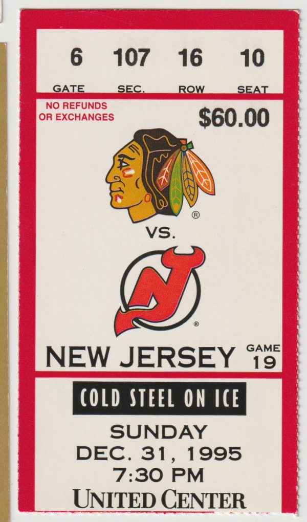 1995 Blackhawks Ticket Stub vs Devils Dec 31 Jeremy Roenick