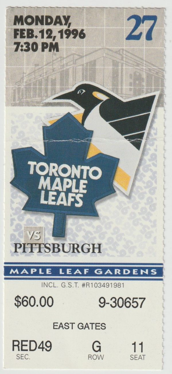1996 Maple Leafs Ticket Stub Penguins Feb 12 Andreychuk Sundin