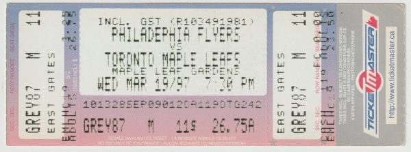 1997 Eric Lindros 4 G 6 Pts Full Ticket vs Maple Leafs Mar 19