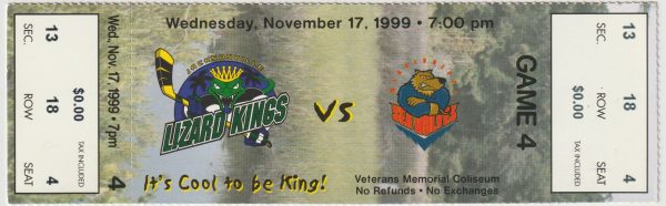 1999 ECHL Jacksonville Lizard Kings ticket stub vs Mississippi Sea Wolves 11/17
