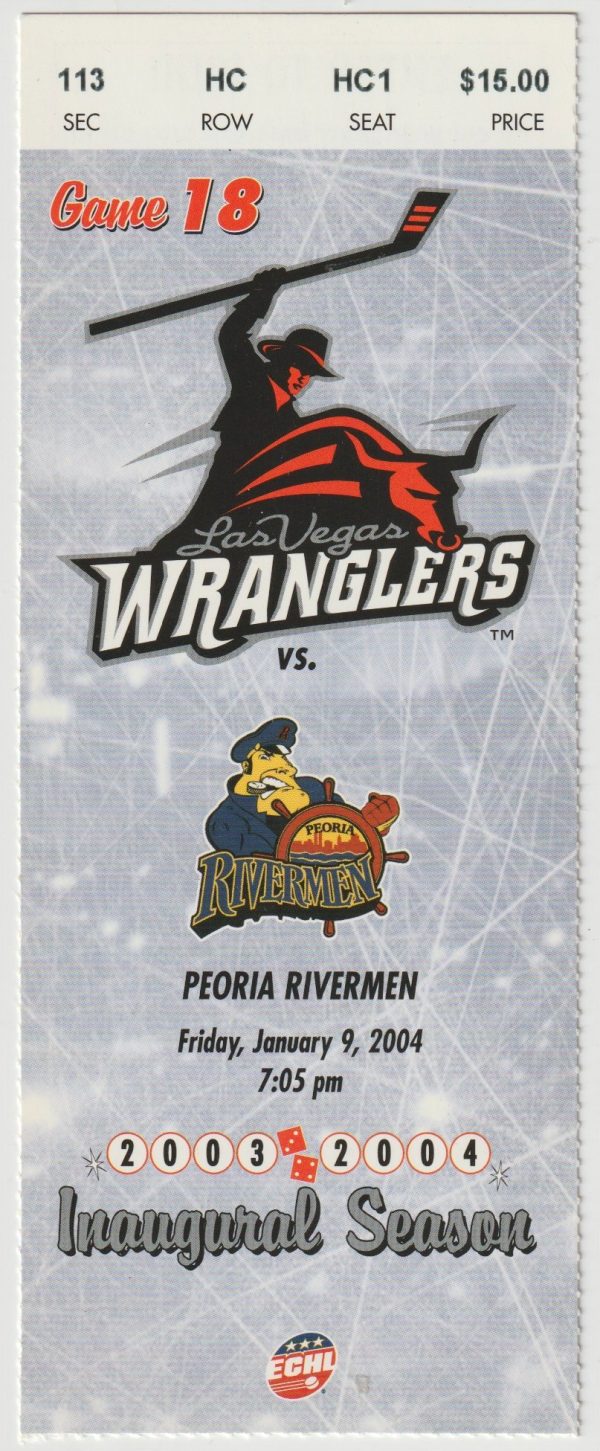 2004 ECHL Las Vegas Wranglers ticket stub vs Peoria Rivermen 1/9
